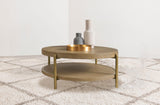 Arini Sand Wash Round Coffee Table With Storage Shelf from Coaster - Luna Furniture