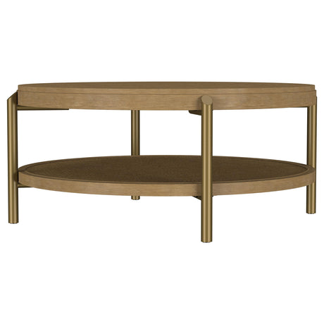 Arini Sand Wash Round Coffee Table With Storage Shelf from Coaster - Luna Furniture