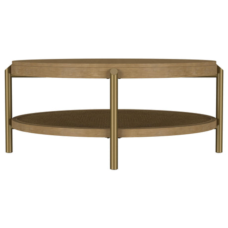 Arini Sand Wash Round Coffee Table With Storage Shelf from Coaster - Luna Furniture