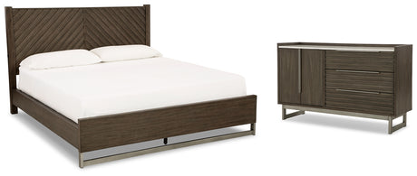 Arkenton California King Panel Bed with Dresser in Grayish Brown from Ashley - Luna Furniture