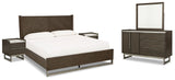Arkenton California King Panel Bed with Mirrored Dresser and 2 Nightstands in Grayish Brown from Ashley - Luna Furniture