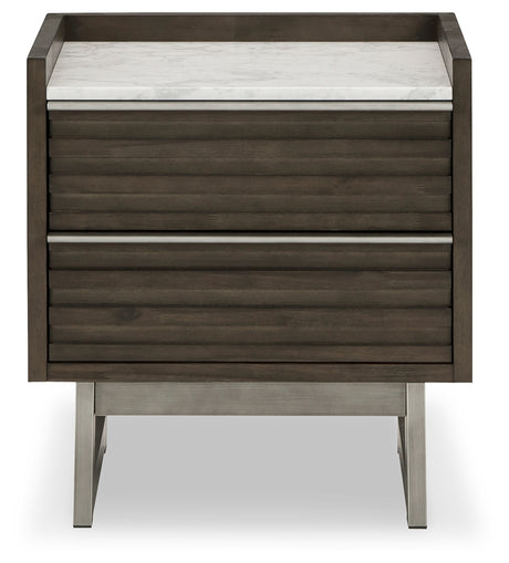 Arkenton King Panel Bed with Mirrored Dresser, Chest and 2 Nightstands in Grayish Brown from Ashley - Luna Furniture