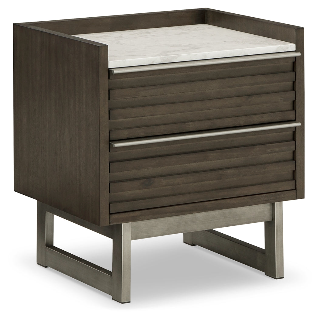 Arkenton King Panel Bed with Mirrored Dresser and 2 Nightstands in Grayish Brown from Ashley - Luna Furniture