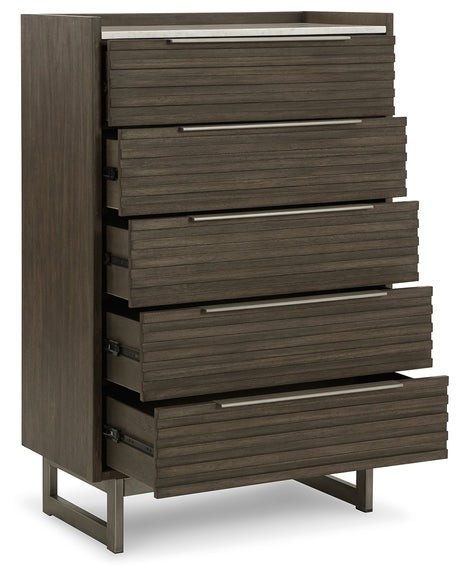 Arkenton King Panel Bed with Mirrored Dresser and Chest in Grayish Brown from Ashley - Luna Furniture