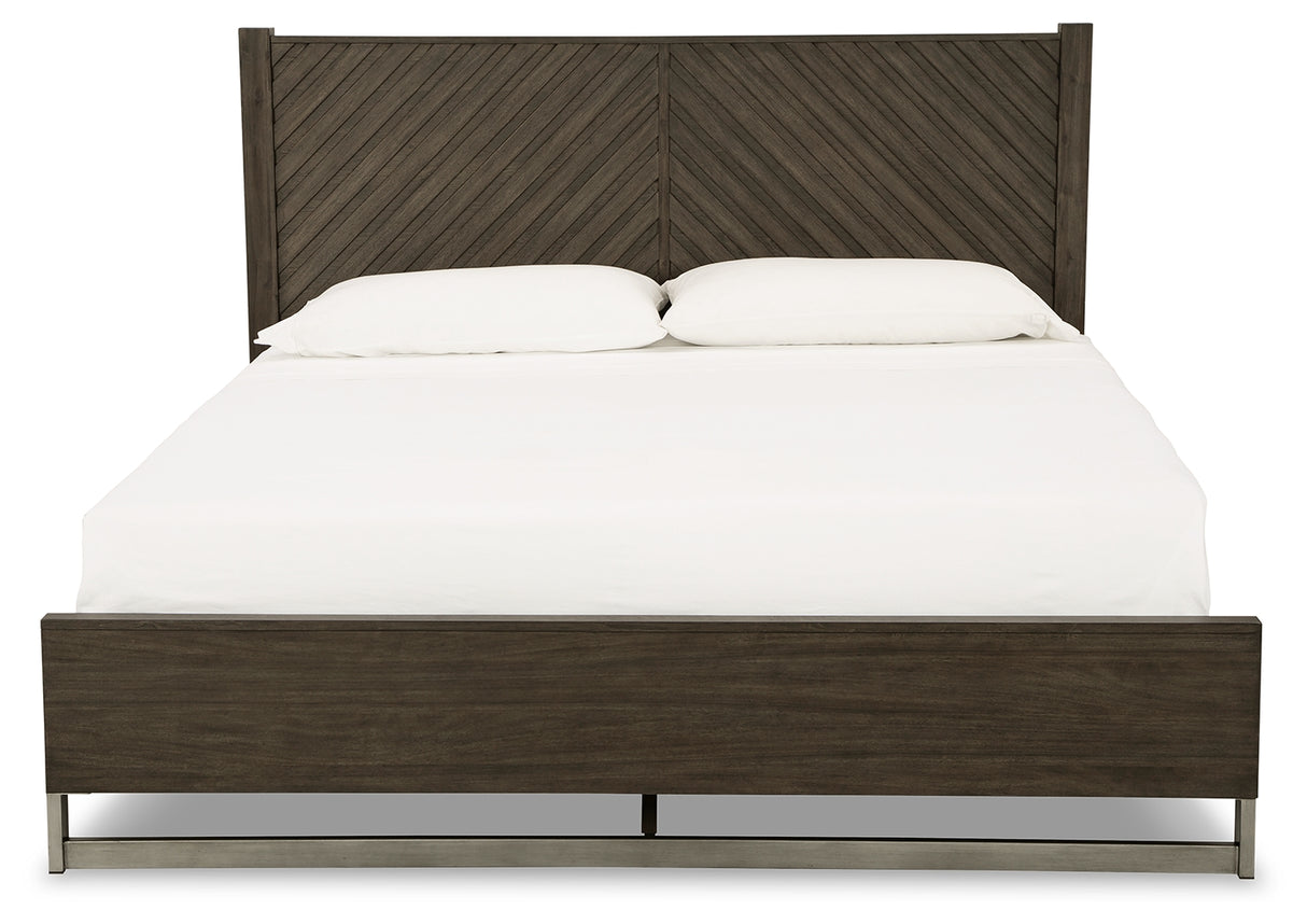 Arkenton King Panel Bed with Mirrored Dresser in Grayish Brown from Ashley Furniture - Luna Furniture