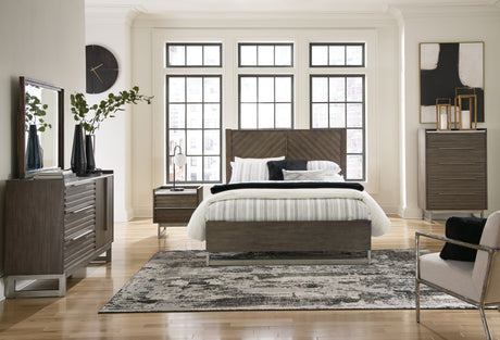 Arkenton Queen Panel Bed with Mirrored Dresser, Chest and Nightstand in Grayish Brown from Ashley - Luna Furniture