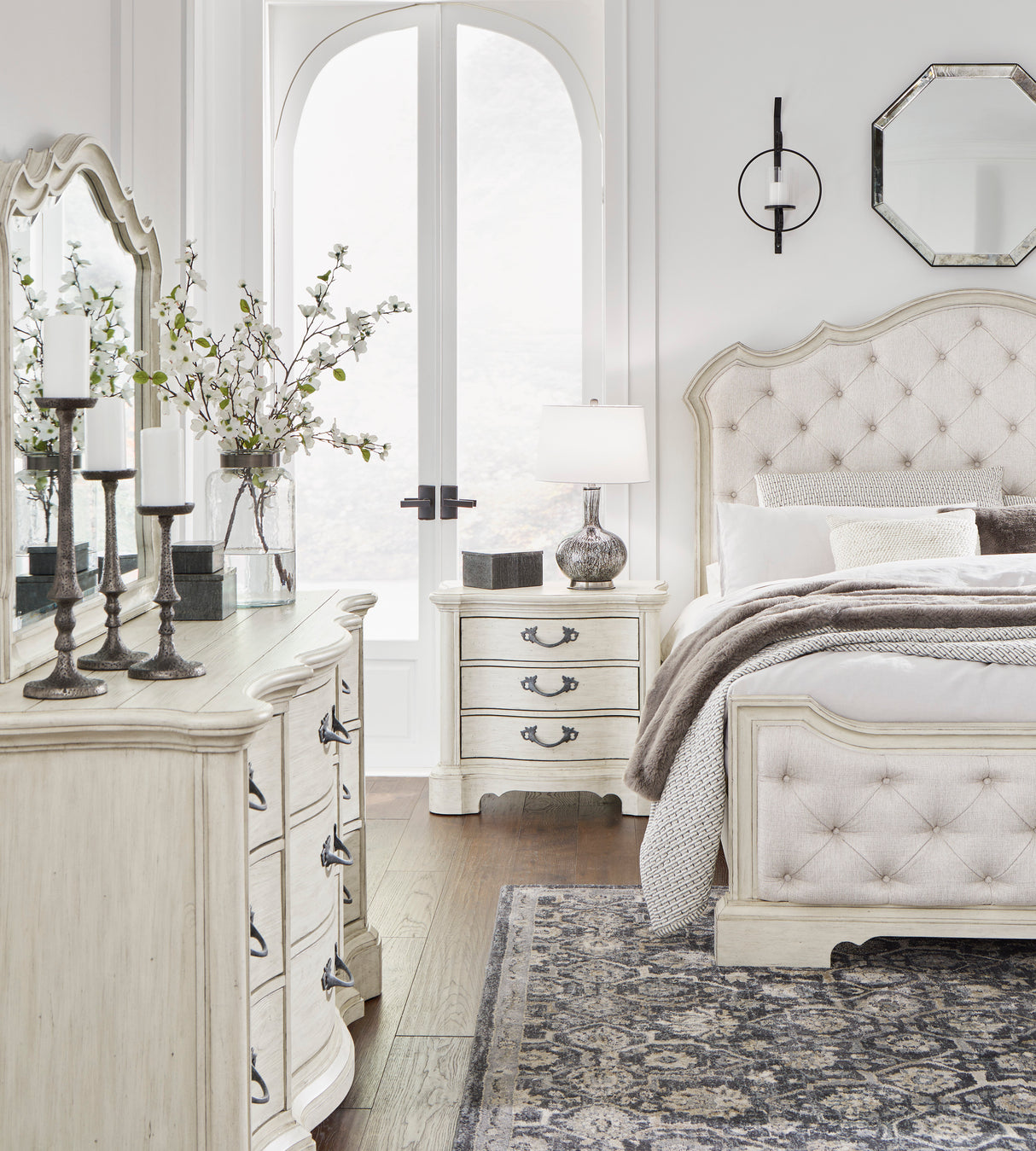 Arlendyne Antique White Upholstered Panel Bedroom Set from Ashley - Luna Furniture