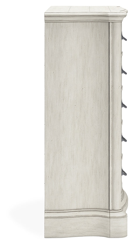 Arlendyne King Upholstered Bed with Mirrored Dresser and Chest in Antique White from Ashley - Luna Furniture