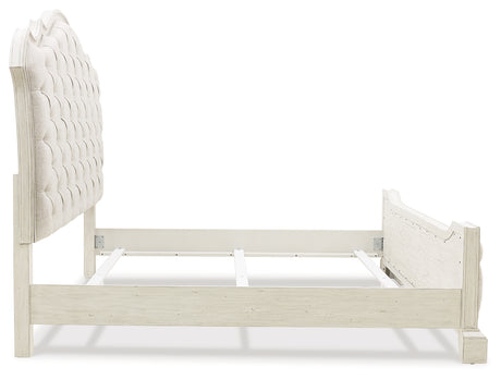 Arlendyne King Upholstered Bed with Mirrored Dresser and Chest in Antique White from Ashley - Luna Furniture