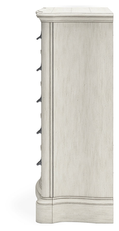 Arlendyne Queen Upholstered Bed with Mirrored Dresser and Chest in Antique White from Ashley - Luna Furniture