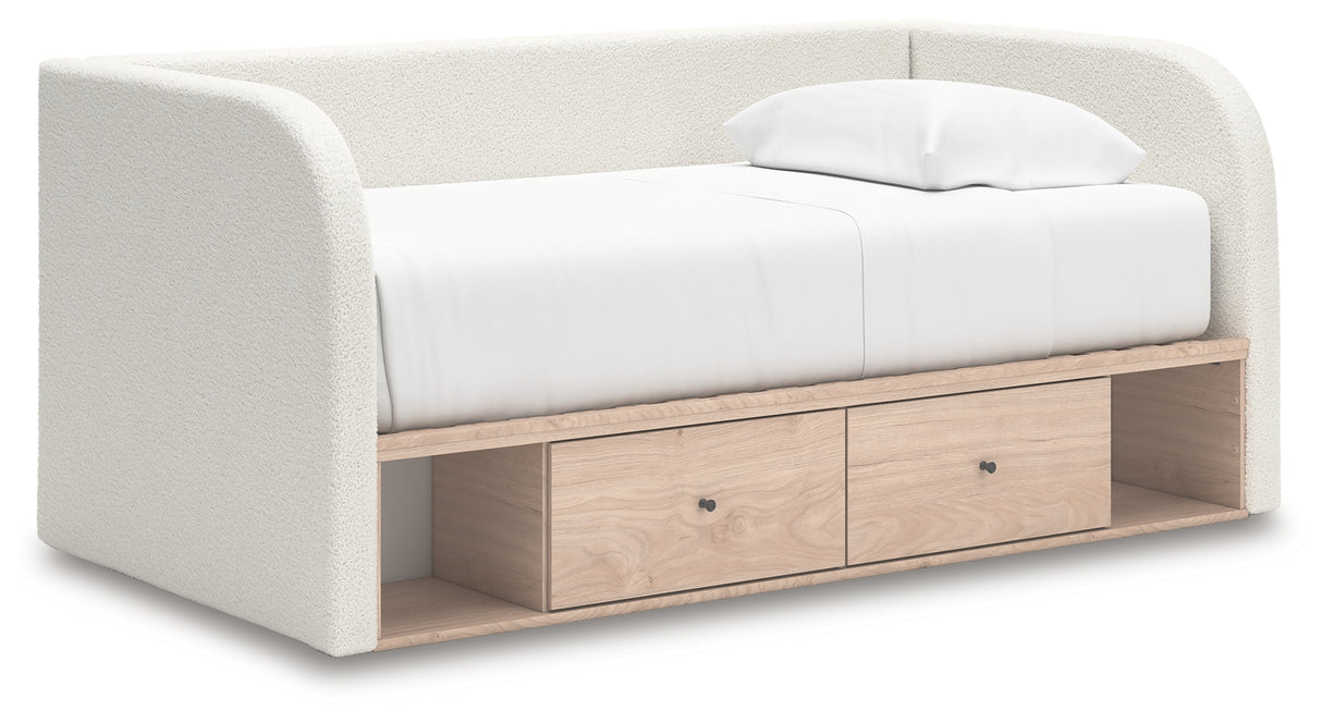 Arloster Tan/White Full Upholstered Day Bed with Storage from Ashley - Luna Furniture