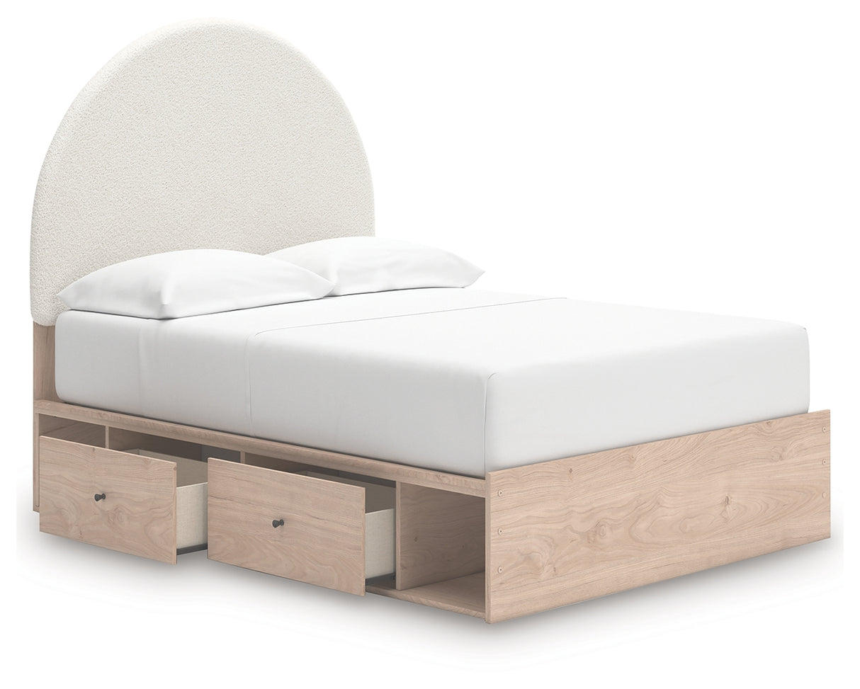 Arloster Tan/White Full Upholstered Platform Bed with Storage from Ashley - Luna Furniture