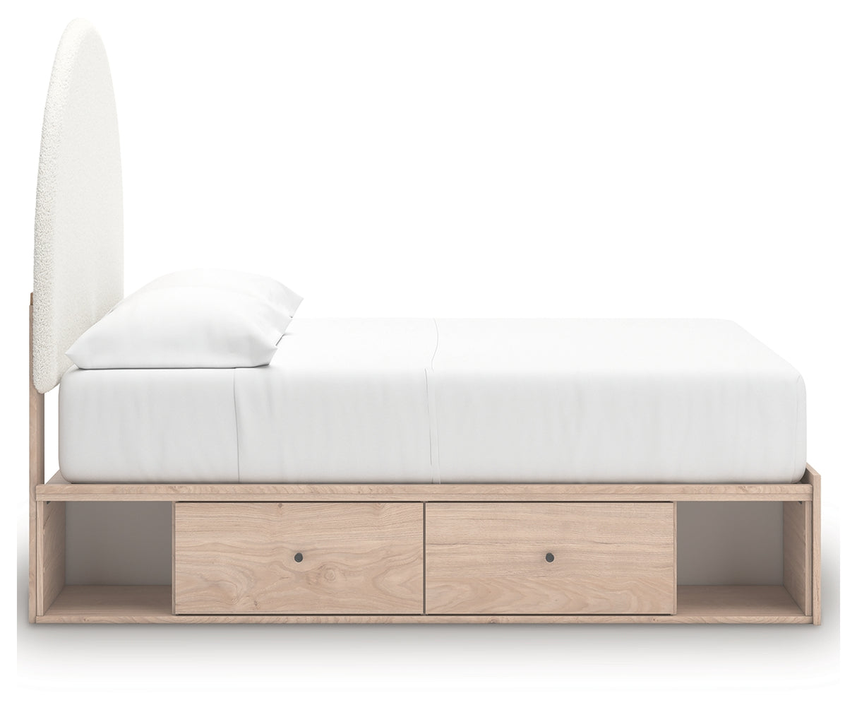 Arloster Tan/White Full Upholstered Platform Bed with Storage from Ashley - Luna Furniture