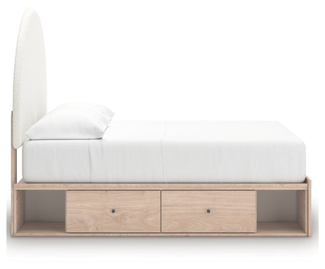 Arloster Tan/White Full Upholstered Platform Bed with Storage from Ashley - Luna Furniture
