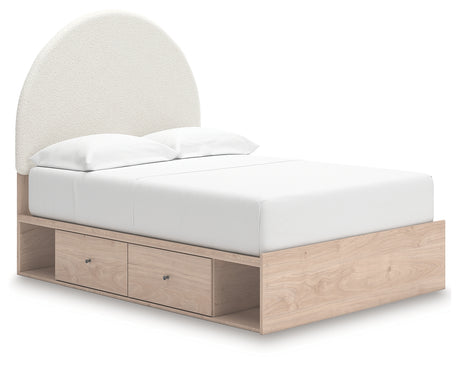 Arloster Tan/White Full Upholstered Platform Bed with Storage from Ashley - Luna Furniture