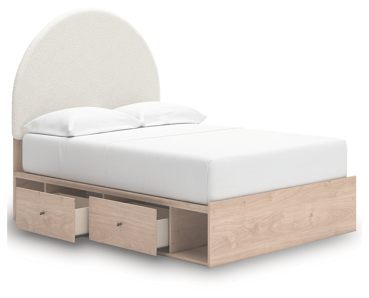 Arloster Tan/White Full Upholstered Platform Bed with Storage from Ashley - Luna Furniture