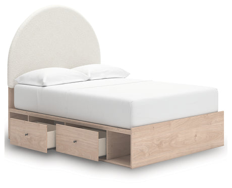 Arloster Tan/White Full Upholstered Platform Bed with Storage from Ashley - Luna Furniture
