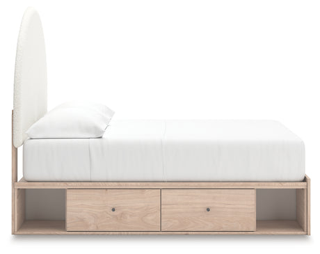 Arloster Tan/White Full Upholstered Platform Bed with Storage from Ashley - Luna Furniture