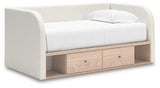 Arloster Tan/White Twin Upholstered Day Bed with Storage from Ashley - Luna Furniture