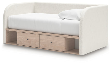 Arloster Tan/White Twin Upholstered Day Bed with Storage from Ashley - Luna Furniture