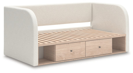 Arloster Tan/White Twin Upholstered Day Bed with Storage from Ashley - Luna Furniture