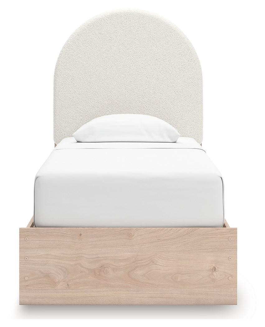 Arloster Tan/White Twin Upholstered Platform Bed from Ashley - Luna Furniture