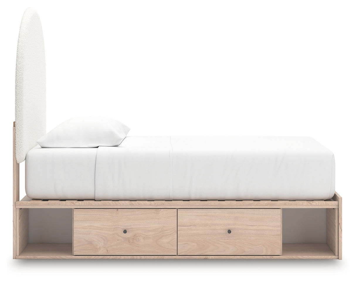Arloster Tan/White Twin Upholstered Storage Bed with 2 Drawers from Ashley - Luna Furniture
