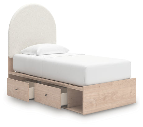 Arloster Tan/White Twin Upholstered Storage Bed with 4 Drawers from Ashley - Luna Furniture