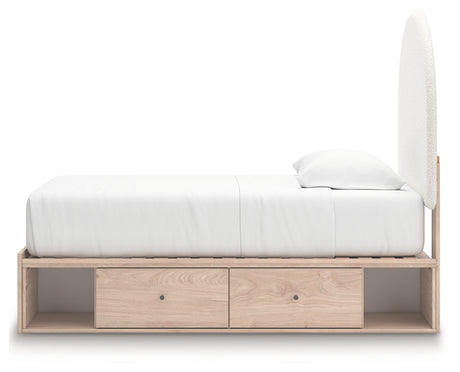 Arloster Tan/White Twin Upholstered Storage Bed with 4 Drawers from Ashley - Luna Furniture