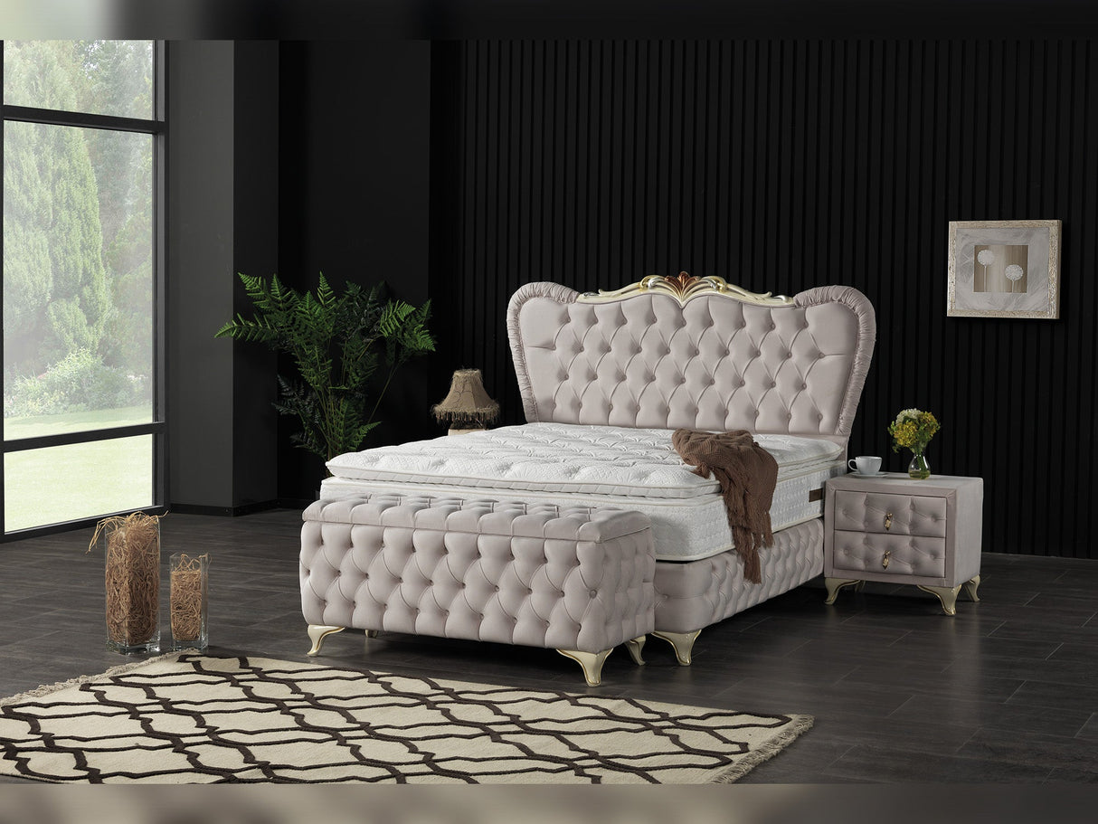 Armada Queen Storage Bed With Headboard in Cream from Furnia - Luna Furniture