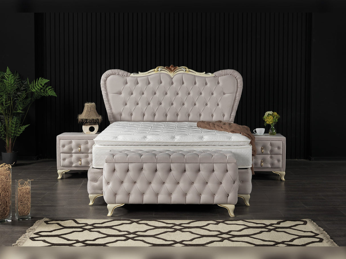 Armada Queen Storage Bed With Headboard in Cream from Furnia - Luna Furniture