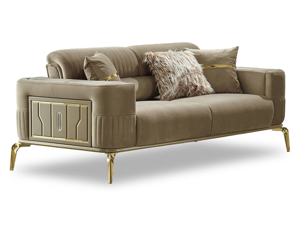 Armoni Convertible Loveseat With Gold Legs in Beige