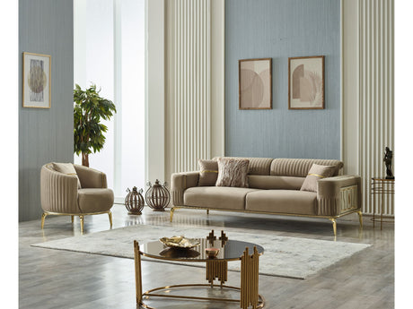Armoni Convertible Sofa With Gold Legs in Beige from Furnia - Luna Furniture