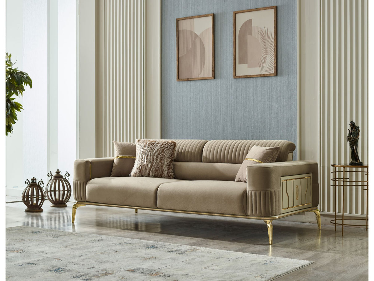 Armoni Convertible Sofa With Gold Legs in Beige from Furnia - Luna Furniture