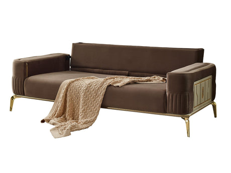 Armoni Brown Convertible Sofa with Gold Legs from Furnia - Luna Furniture