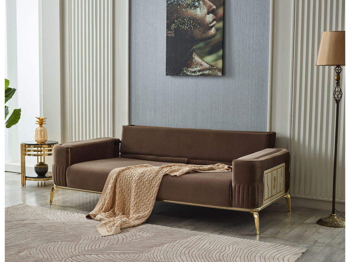 Armoni Brown Convertible Sofa with Gold Legs from Furnia - Luna Furniture