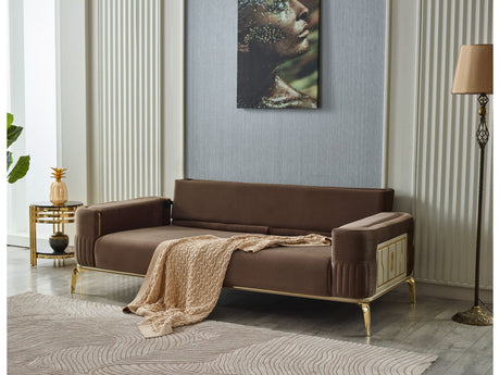 Armoni Brown Convertible Sofa with Gold Legs from Furnia - Luna Furniture