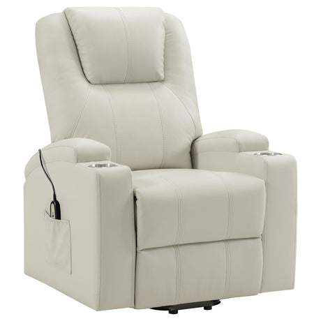 Armstrong Ivory Upholstered Power Lift Massage Recliner from Coaster - Luna Furniture