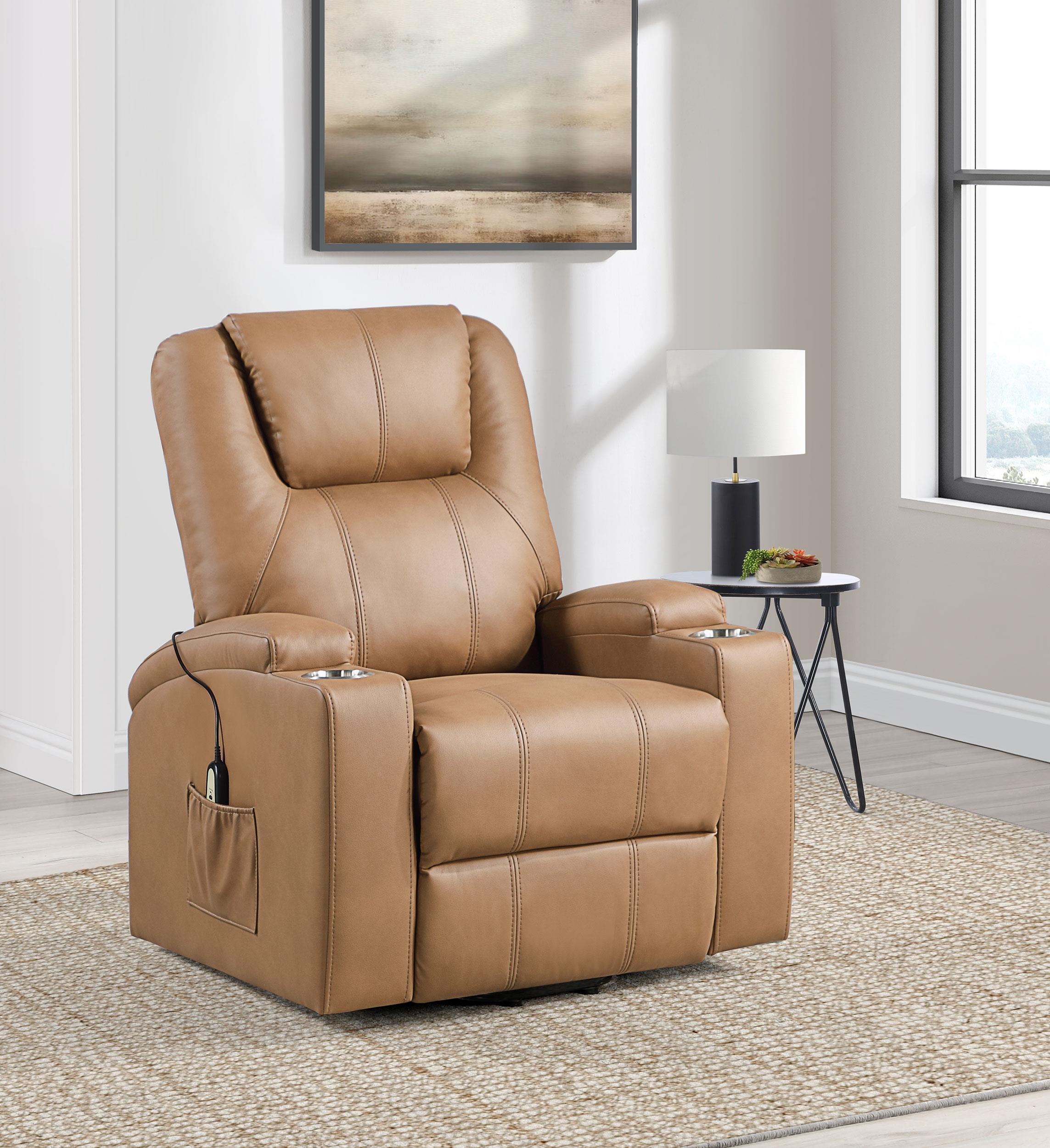 Armstrong Upholstered Power Lift Massage Recliner Camel – Luna