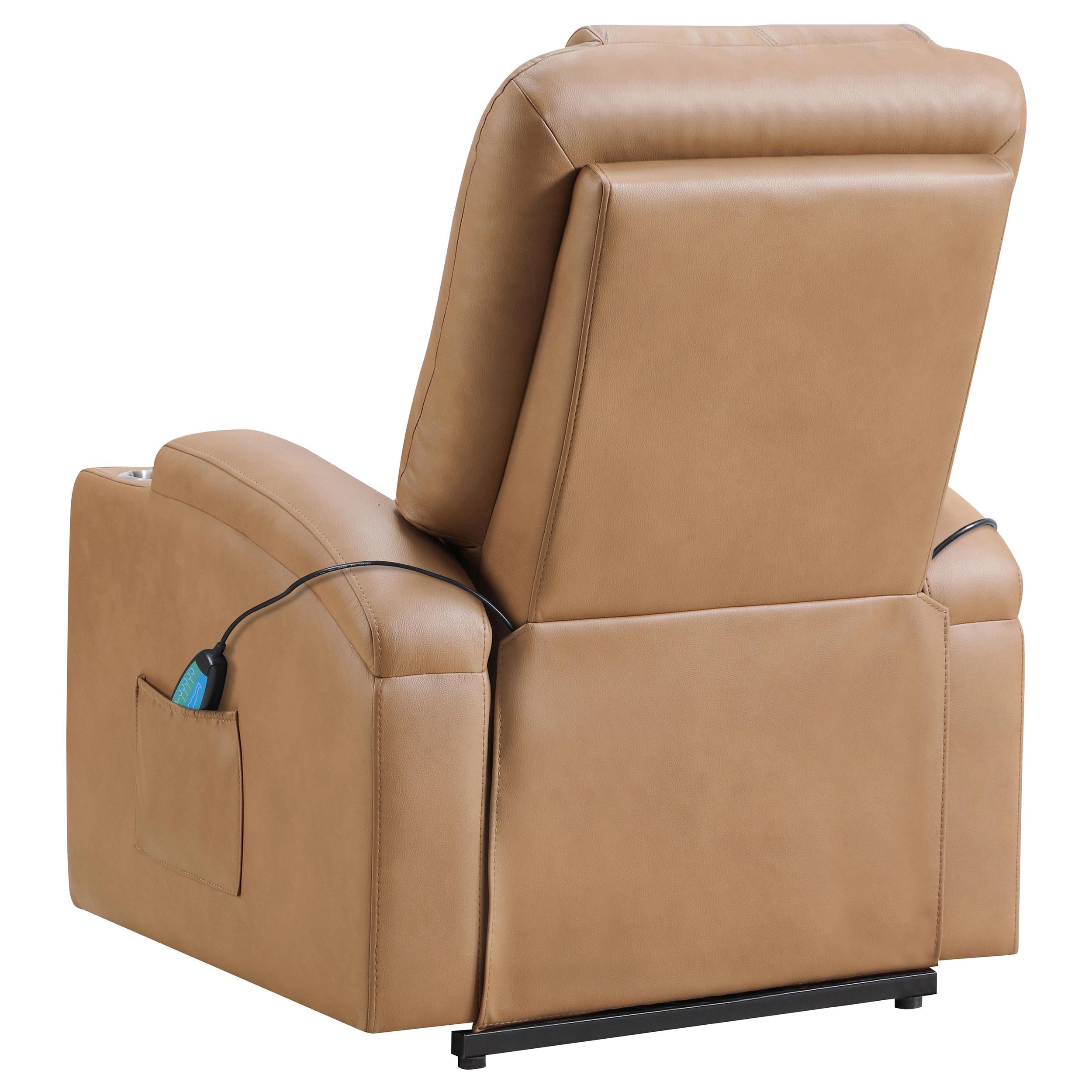 Armstrong Upholstered Power Lift Massage Recliner Camel – Luna