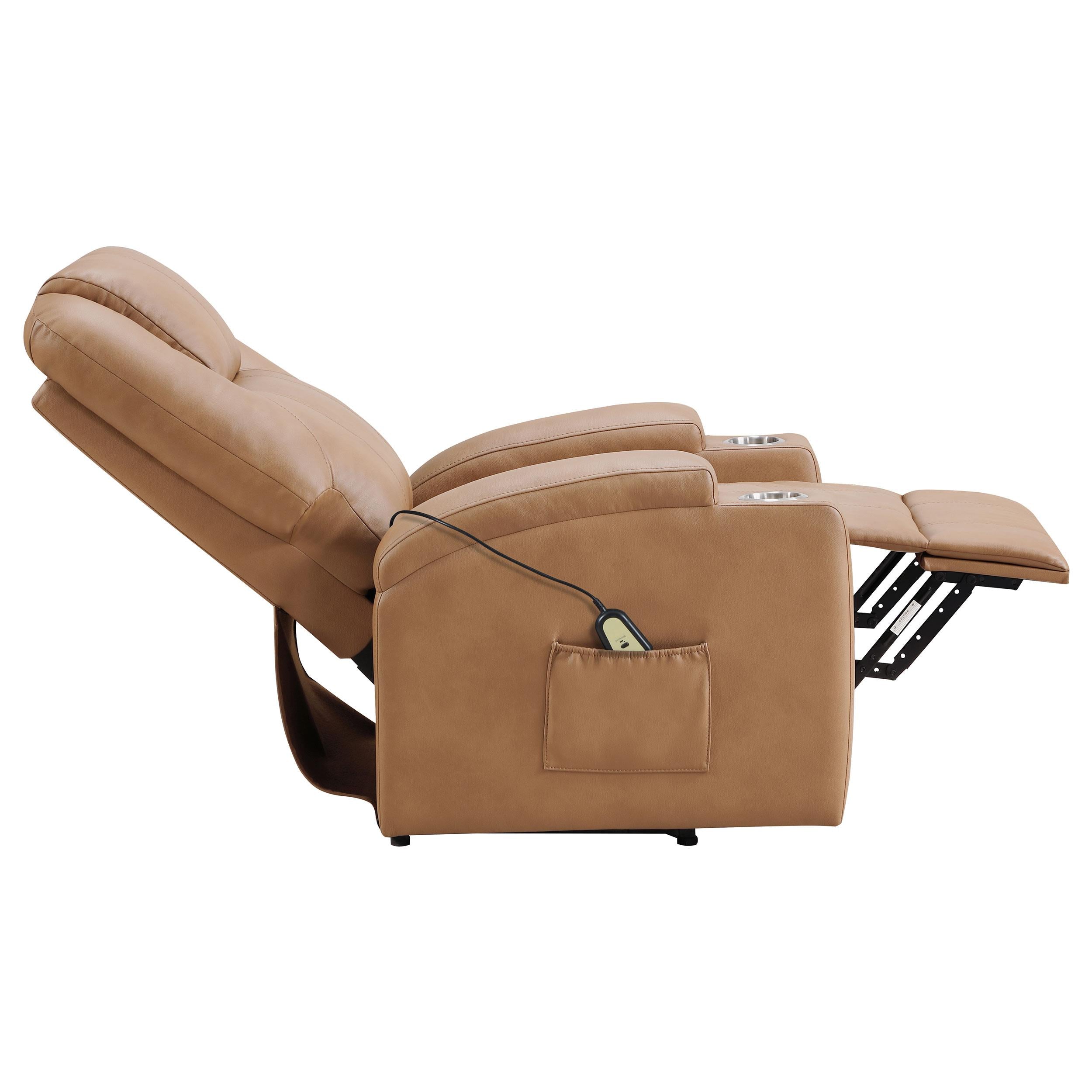 Armstrong Upholstered Power Lift Massage Recliner Camel – Luna