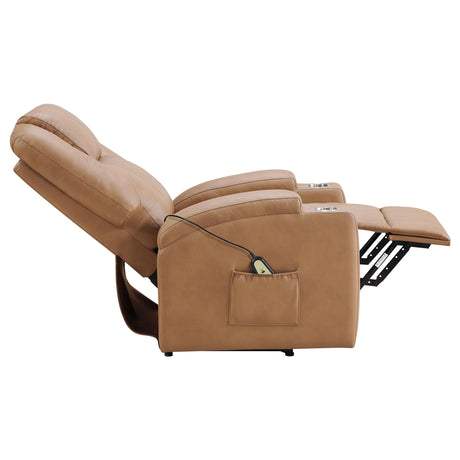Armstrong Upholstered Power Lift Massage Recliner Camel from Coaster - Luna Furniture
