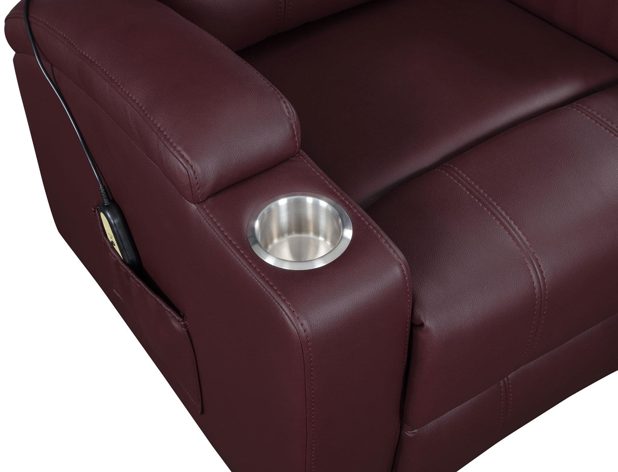 Armstrong Upholstered Power Lift Massage Recliner Wine from Coaster - Luna Furniture