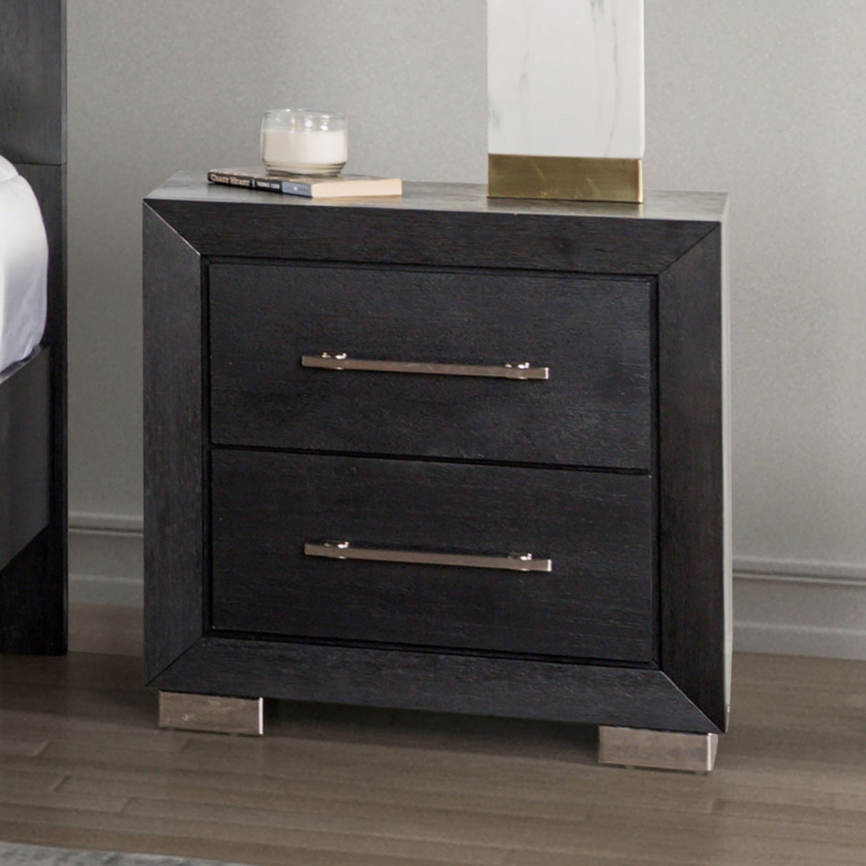 Ashbourne Black Night Stand w/ USB from Furniture of America - Luna Furniture
