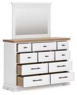 Ashbryn California King Panel Storage Bed with Mirrored Dresser, Chest and Nightstand in White/Natural from Ashley - Luna Furniture