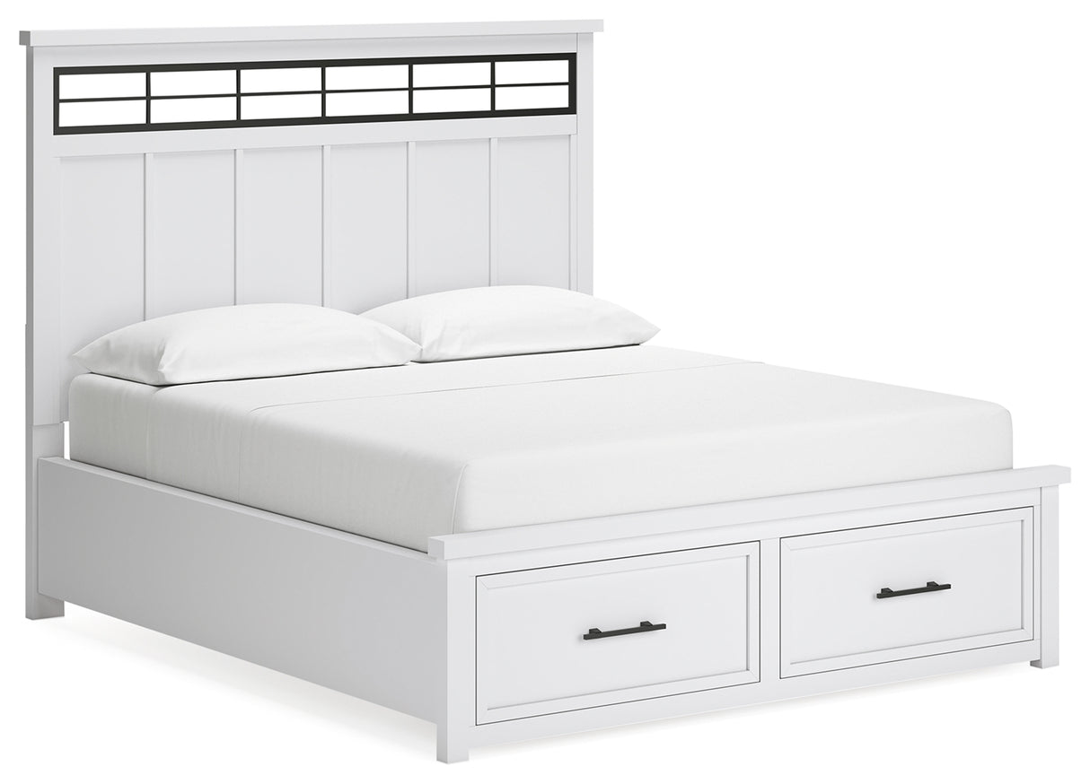 Ashbryn California King Panel Storage Bed with Mirrored Dresser and 2 Nightstands in White/Natural from Ashley - Luna Furniture