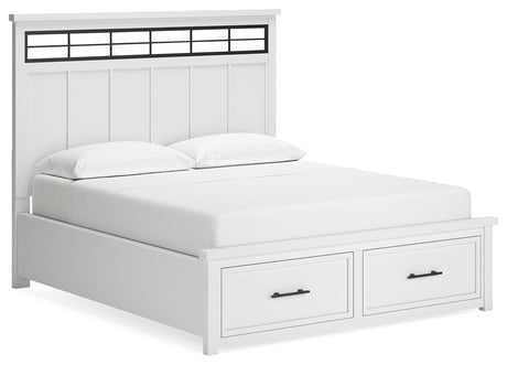 Ashbryn California King Panel Storage Bed with Mirrored Dresser and Chest in White/Natural from Ashley - Luna Furniture