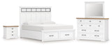 Ashbryn California King Panel Storage Bed with Mirrored Dresser and Nightstand in White/Natural from Ashley - Luna Furniture