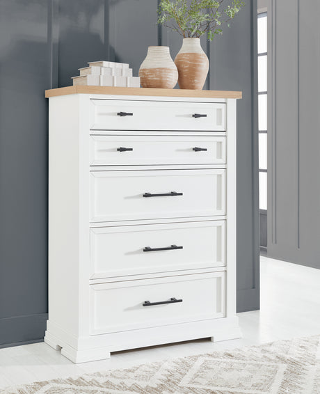 Ashbryn King Panel Storage Bed with Mirrored Dresser, Chest and 2 Nightstands in White/Natural from Ashley - Luna Furniture