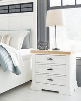 Ashbryn King Panel Storage Bed with Mirrored Dresser, Chest and 2 Nightstands in White/Natural from Ashley - Luna Furniture
